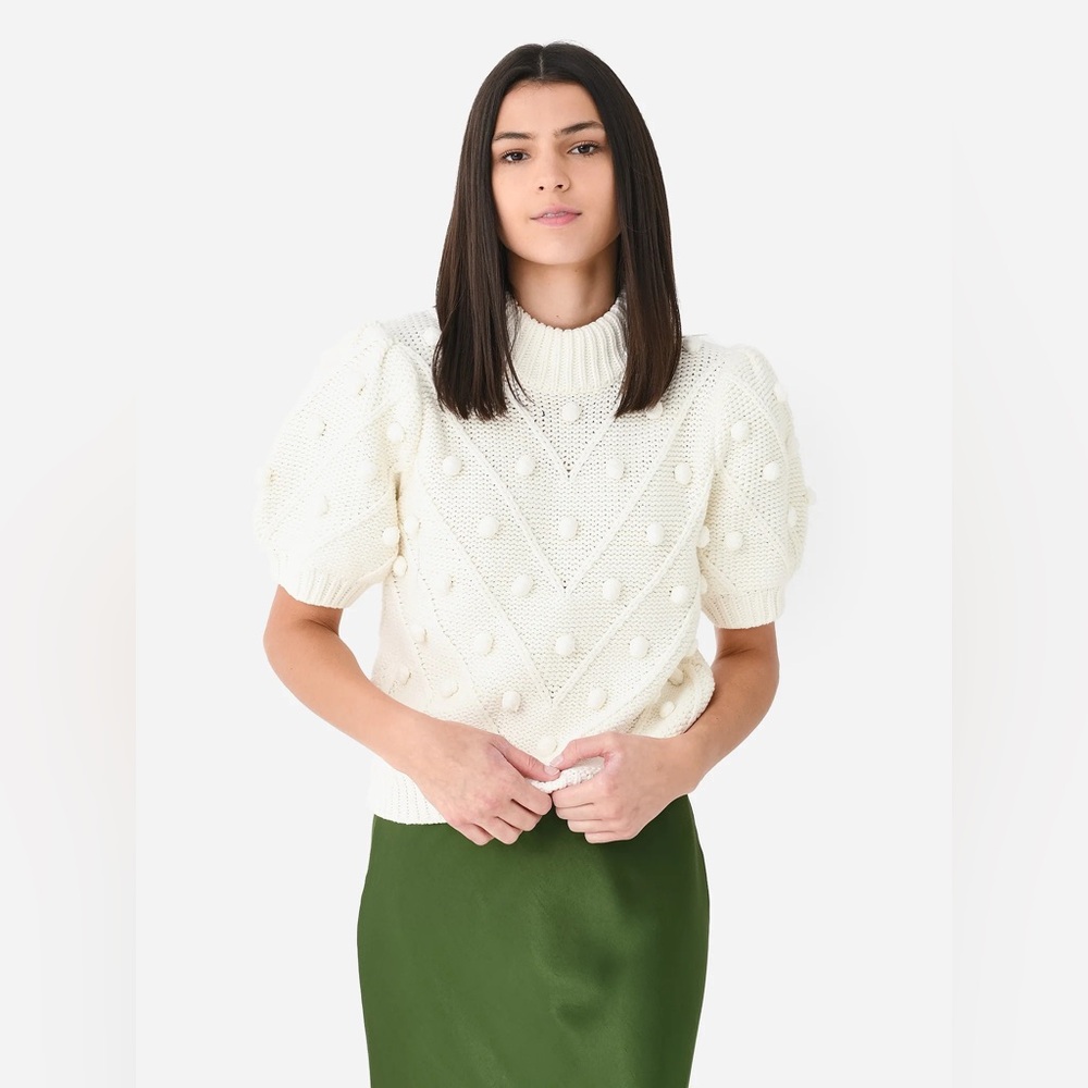 ENGLISH FACTORY WOMEN'S POM POM PUFF SLEEVE SWEATER SZ Medium